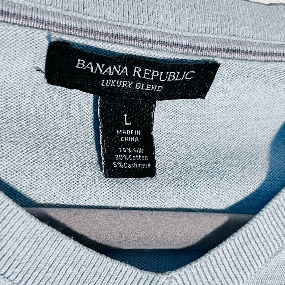 Banana Republic Silk Cashmere Luxury Blend Blue V Neck Long Sleeve Sweater Sz L - Picture 5 of 5